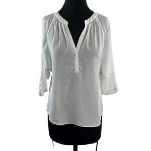 JOIE Yareli White Blouse Pleated Split Neck Raglan Sleeve Pullover Size Small S